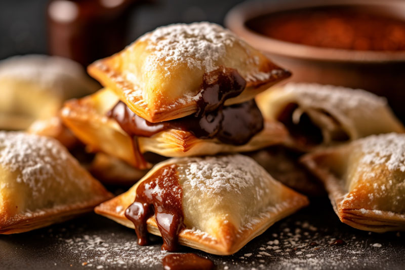 Raviolis de pasta de full farcits de tòfona de xocolata