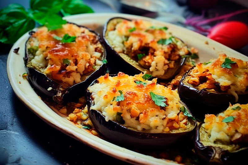 Berenjenas rellenas de pollo y verduras