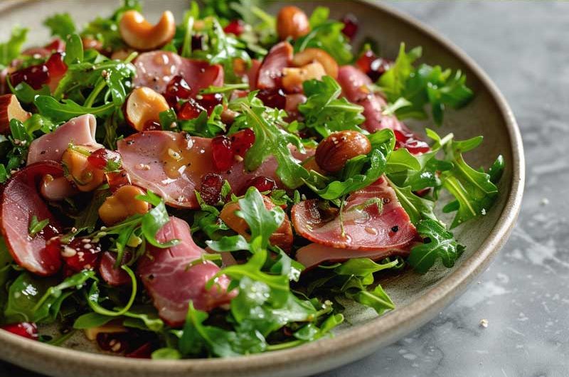 Duck ham salad with chestnuts