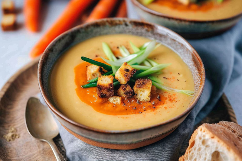 Cream of spring onions with romesco sauce