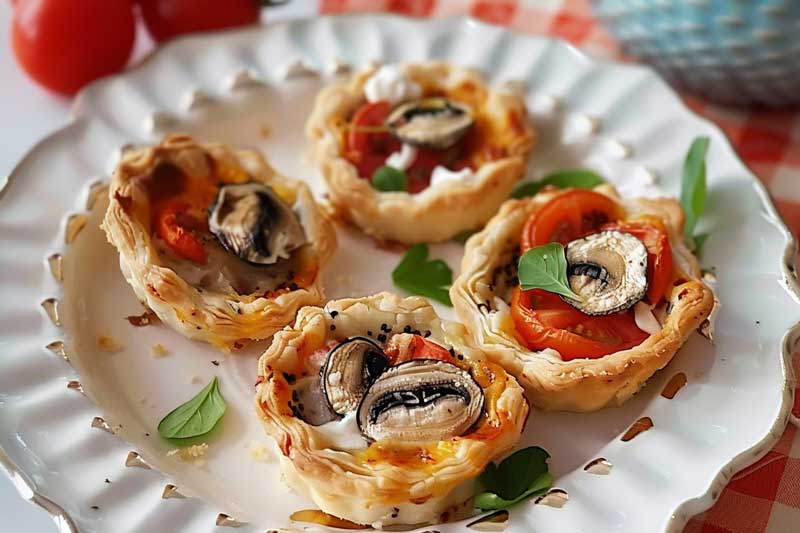 Tartaletas vegetales de champiñones y tomates cherry