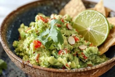 guacamole con pimiento rojo y almendras