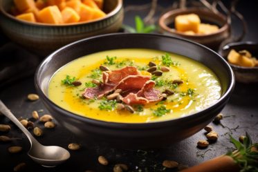 sopa de melón con jamón crujiente